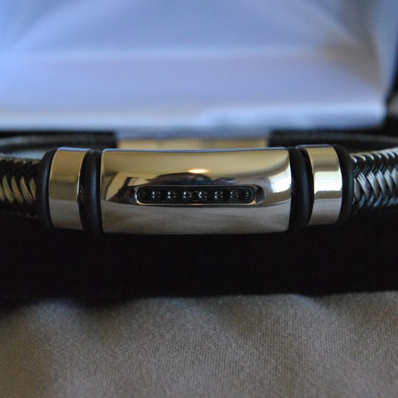 Men's Black Diamond and Stainless Steel Bracelet - Picture 2 of 9